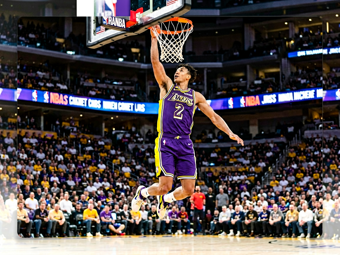 NBA比赛精彩瞬间，球员空中扣篮的动感画面
